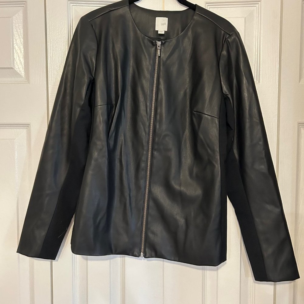 J Jill Faux-Leather Zip Front Jacket Black Size S